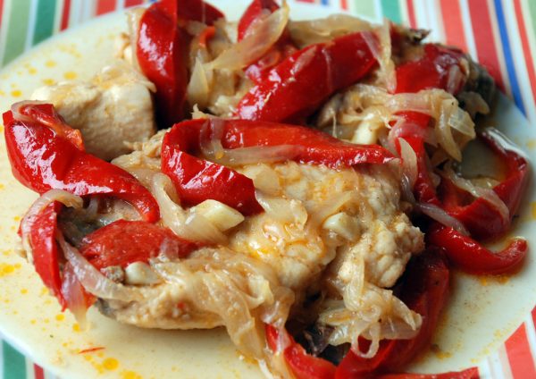 A Basque dish: fish with red pimento peppers