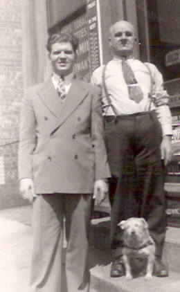 George and Mabel’s engagement became official in 1940 and George posed with Tom and Pal on the front step of one of the confectionaries to mark the occasion.
