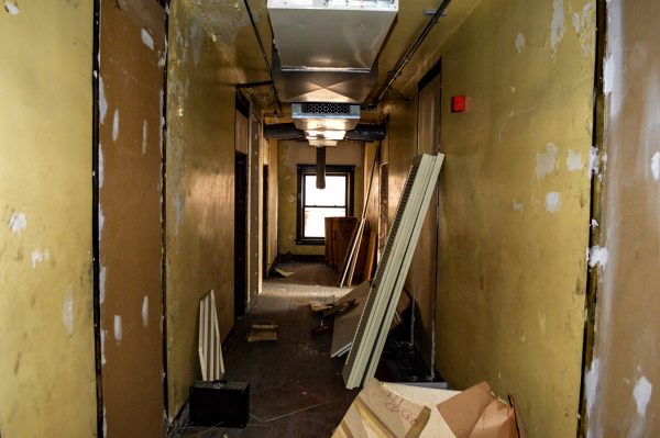 This second-floor hallway runs adjacent to 10th Street in downtown Wheeling.
