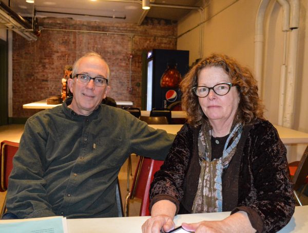 Rich Moore and his wife Mollie O'Brien taking a break in the Capitol Theatre basement during Saturday's rehearsal.