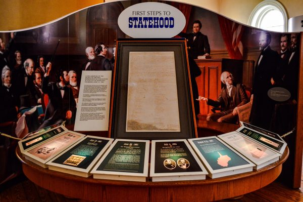 Independence Hall features this display of the Mountain State's Declaration of Independence which is displayed on the building's first floor.