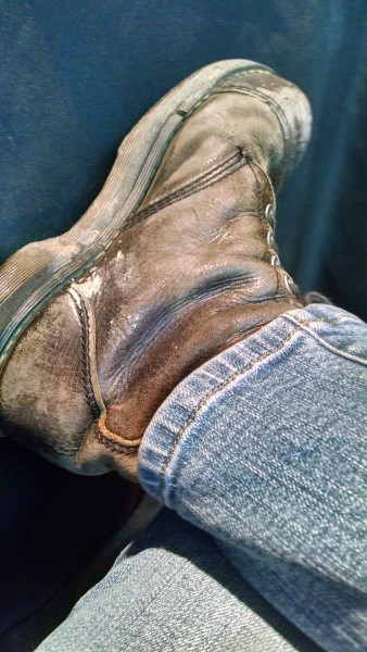 Scatterday's favorite pair of shoes, Doc Martin steel-tips circa 1997.