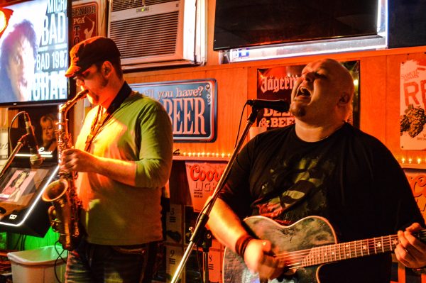 Local musicians Brett Cain (on right) and Jon Banco often play at the bar/restaurant.