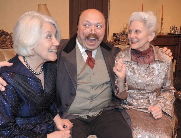 Gael Finchum, left, and Cathie Spencer, right, played Abby and Martha Brewster, and Justin Swoyer, center, played Teddy Brewster in Towngate’s recent production of “Arsenic and Old Lace.”