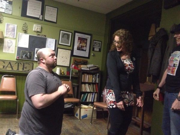 Justin Swoyer and Sherrie Dunlevy rehearse one of several skits.