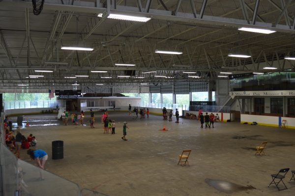 When rainy weather arrives to the Wheeling area, day campers at Wheeling Park move their activities to the sheltered ice rink.