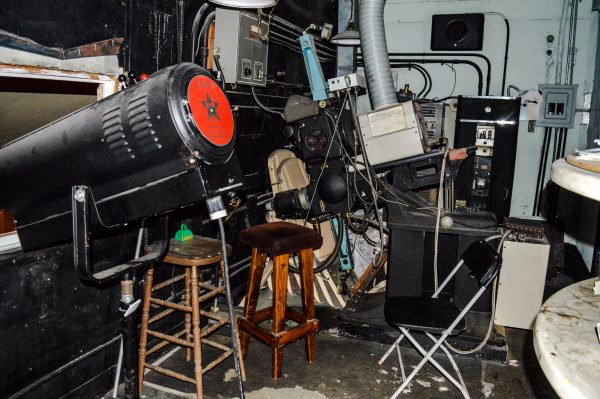 Several pieces of equipment used during the 111-year history of the Victoria Theater can be found in the projector room.