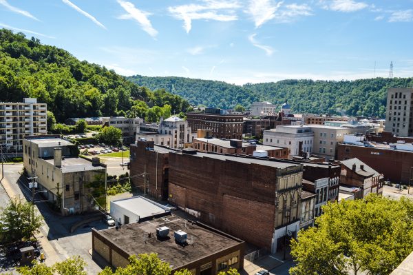 High-rise apartment buildings, parking lots, and vacant buildings is what is left from the decline of downtown Wheeling over the past four decades.