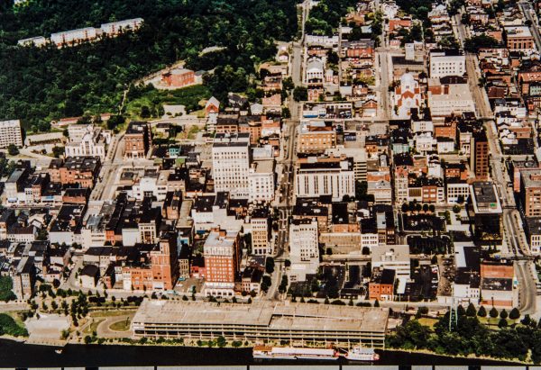 During the 1980s the Wheeling Wharf Parking Garage was situated in the same area where Heritage Port is located today.