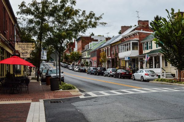 Downtown Sherpherdstown has been preserved and is crowded with boutique businesses and restaurants.