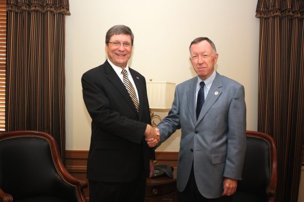West Liberty University new president Stephen Greiner met with Dr. McCollough shortly after being named.