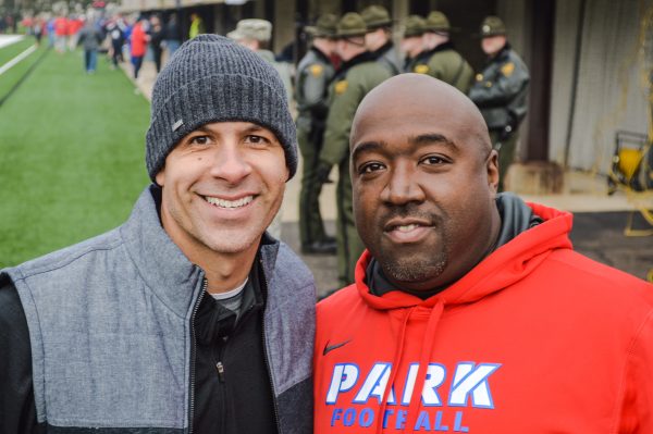 Two members of the 1991 Wheeling Park football team, Matt DiLorenzo and Boogie Johnson, were on the sidelines this past Saturday.