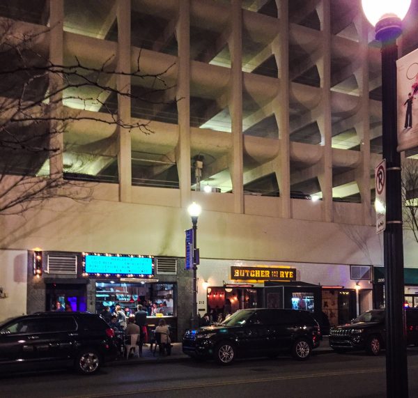 This parking garage is located on the corner of 6th Street and Liberty Avenue in downtown Pittsburgh and several eateries, a wine store, a cobbler, and a CVS Pharmacy are located on the street level.