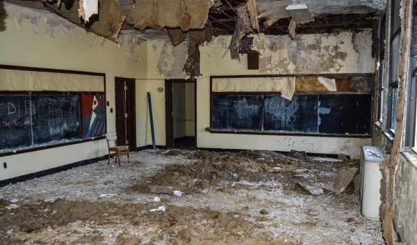 The top floor of the former Clay School rests in poor shape due to water damage.
