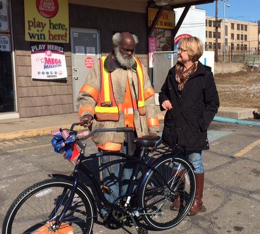 Waldrum received a new bike from the owner of Moon River Studios (Mary Ellen Bennett) in February 2015.