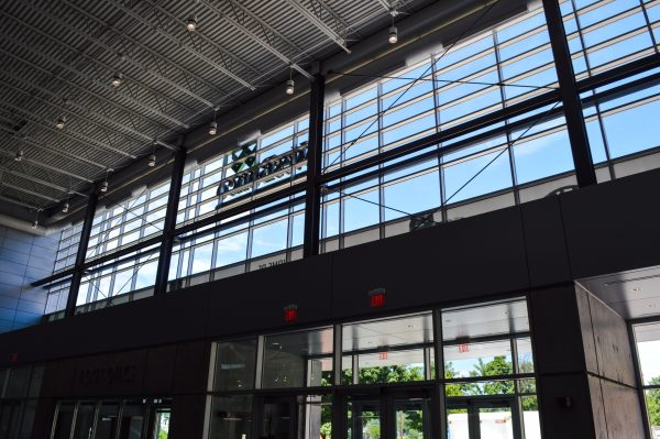The lobby features a plethora of natural light during the daytime.