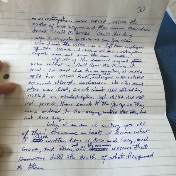 Blankenship's letter is eight pages and is handwritten.
