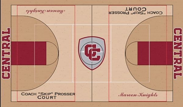 This is an artist's rendering of how the basketball court will appear when the project is completed.