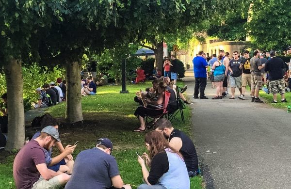 A large crowd gathered at Heritage Port on Sunday with hundreds of Pokemon Go players.