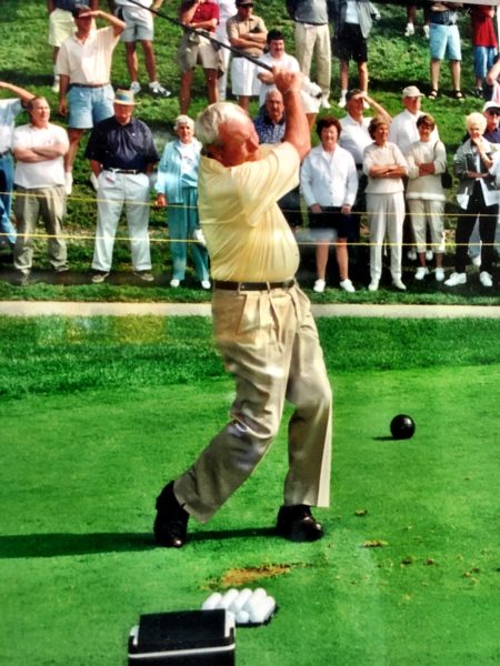 Arnold Palmer was known for his long drives and awkward style but a plethora of fans lined the fairways when Palmer played nine holes on Oglebay's newest course.