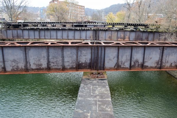The mouth of Big Wheeling Creek has been very crowded by industry since Celoron's expedition.