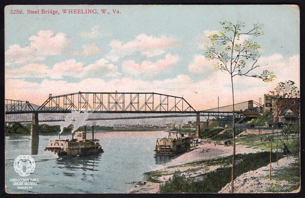 wheeling steel bridge postcard