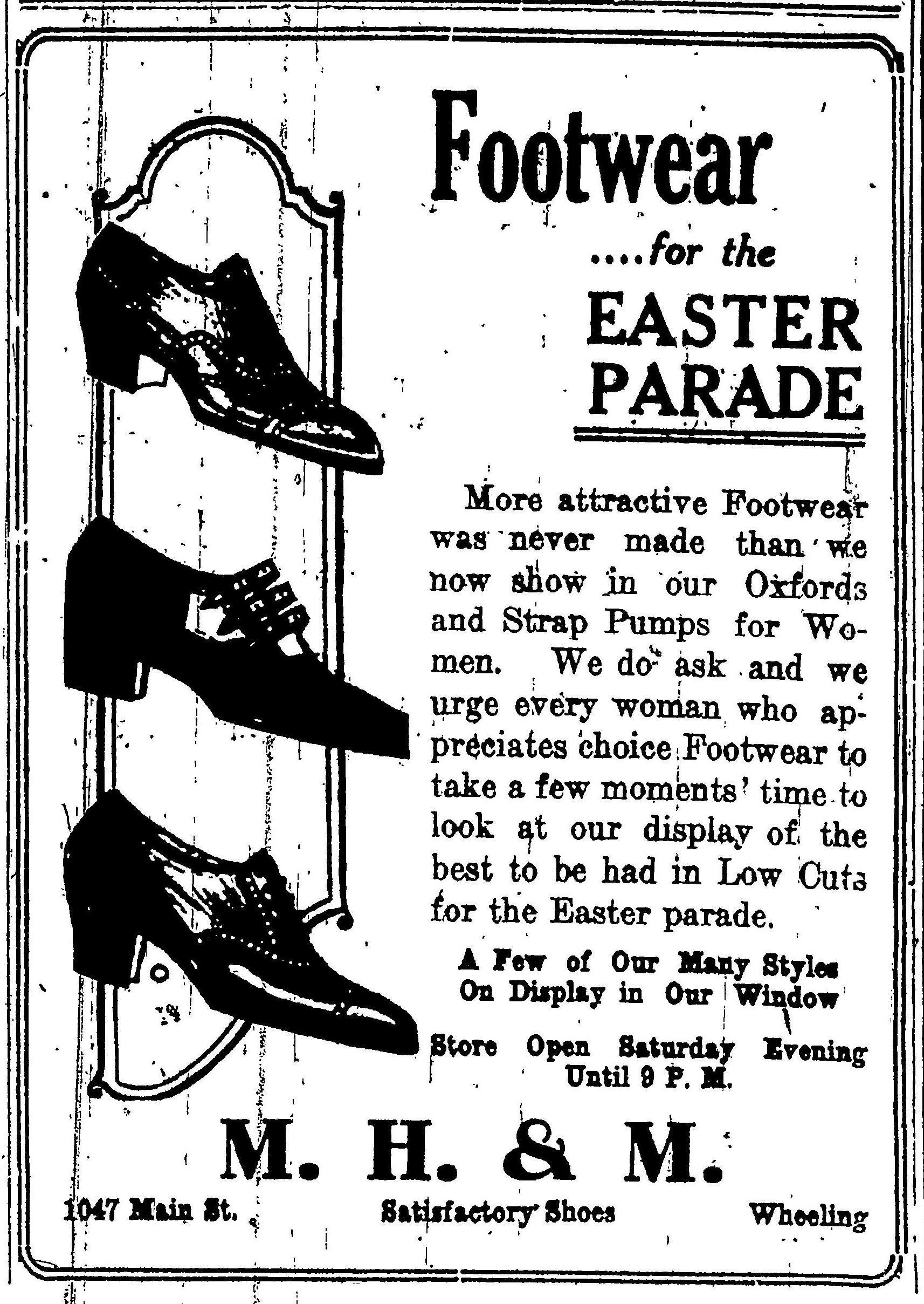 M.H. & M. Satisfactory Shoes - Wheeling Intelligencer, April 15, 1922