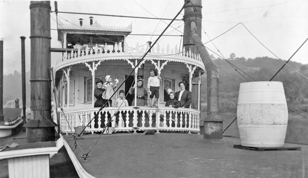 This is the only known photo of the entire Greene family in one setting aboard their steamer Greenland, 1905