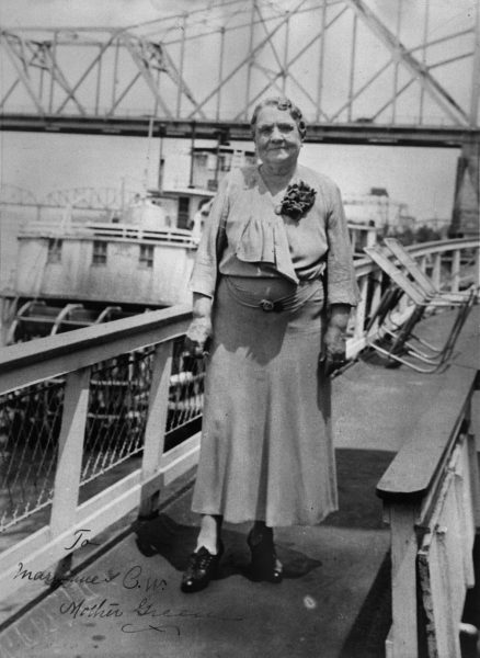 A refined and aging Mary B. Greene posing on the decks of one her steamers while docked