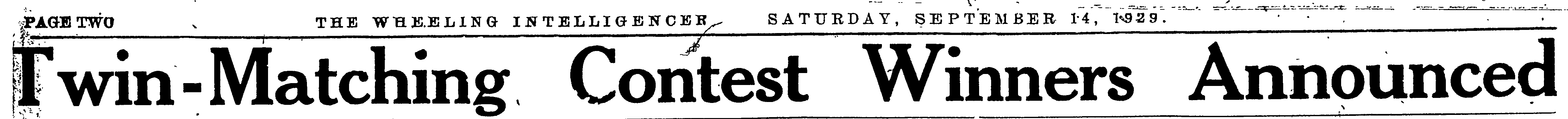 Twin-Matching Contest Headline, 1929