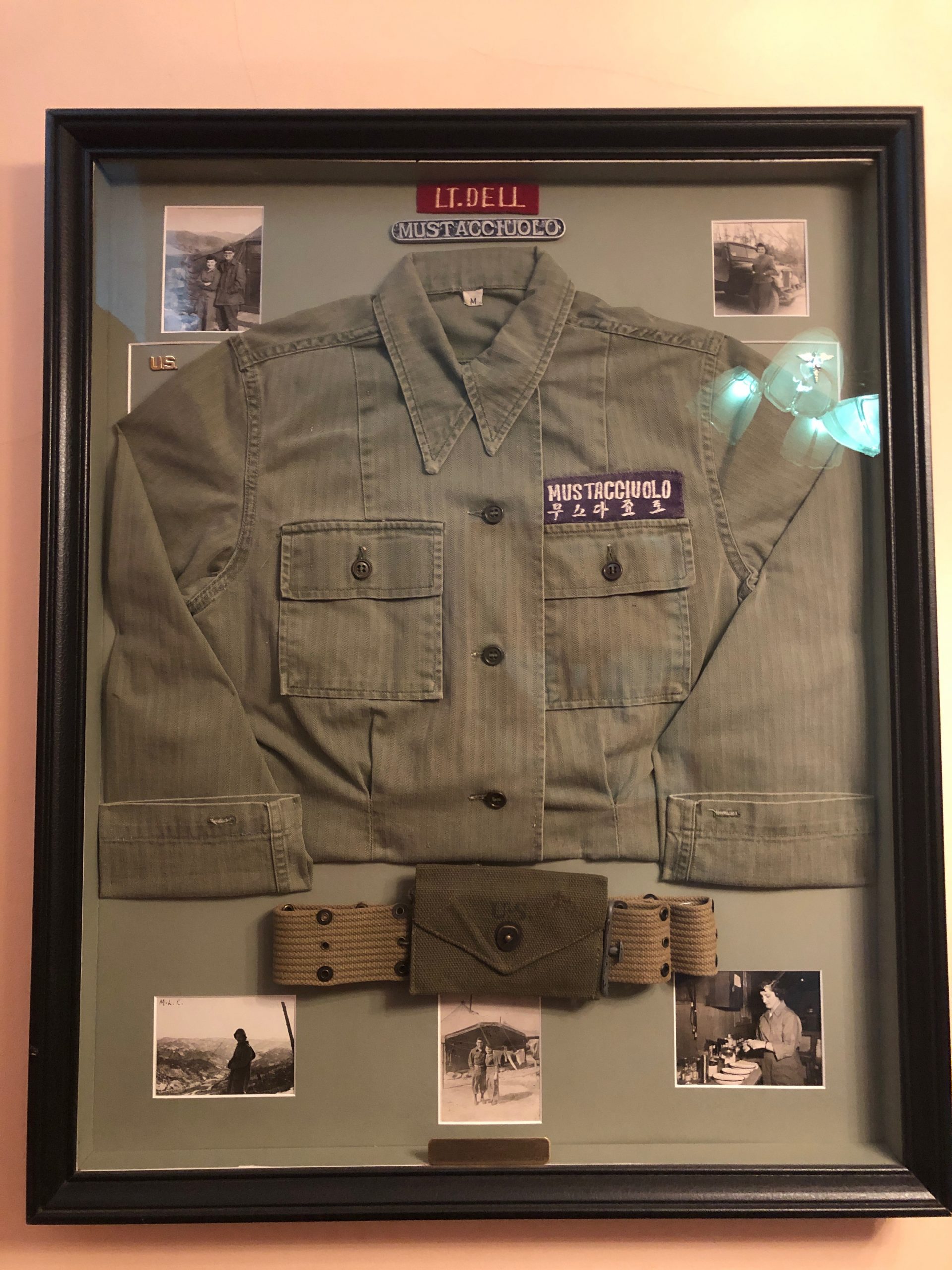 Della's military jacket and photos from her service during the Korean War
