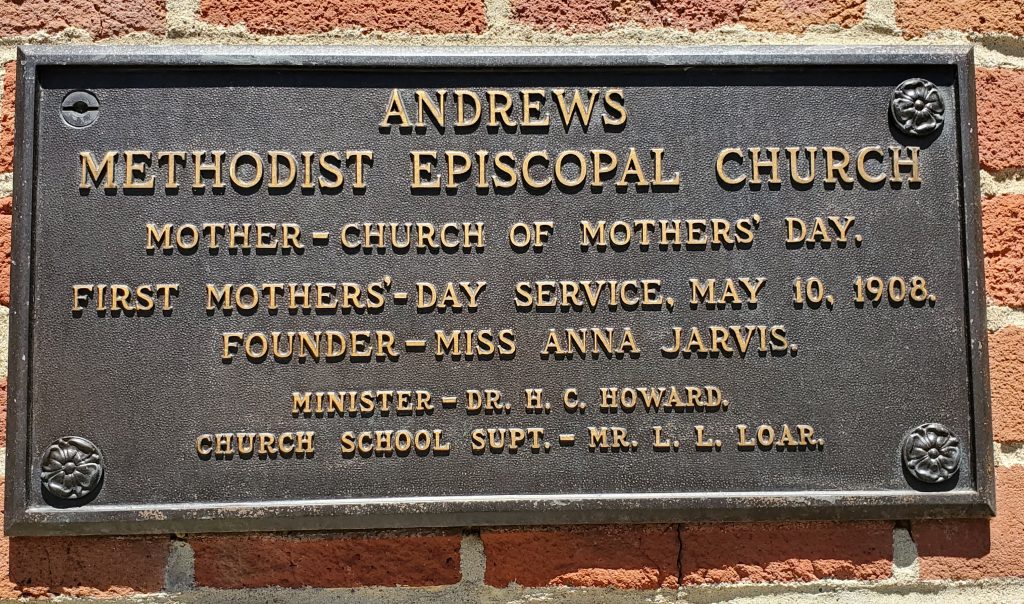 Plaque at Andrews Church in Grafton, WV