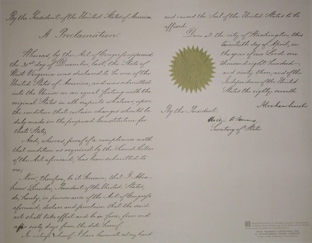 Reproduction of Lincoln's proclamation 
