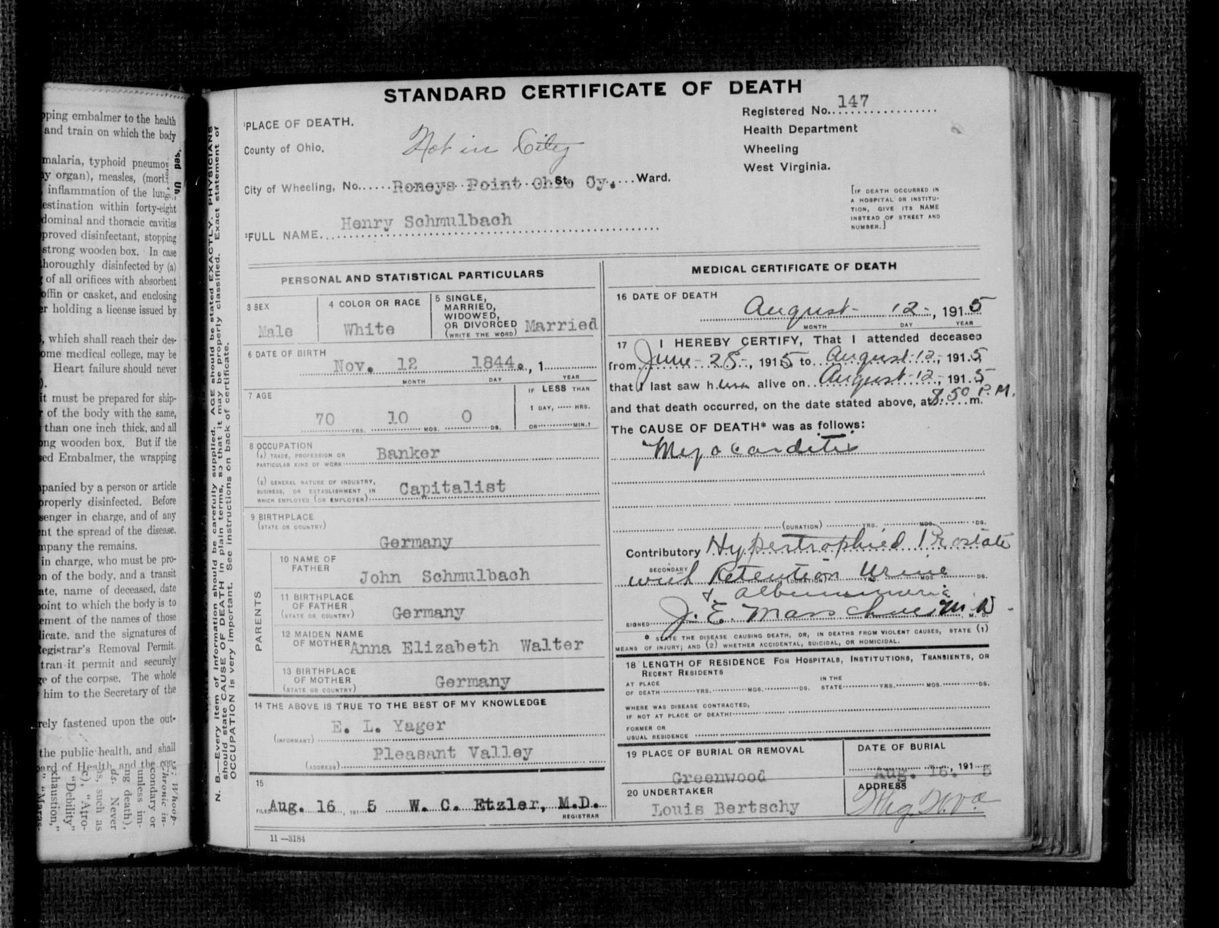 Henry Schmulbach Death Certificate