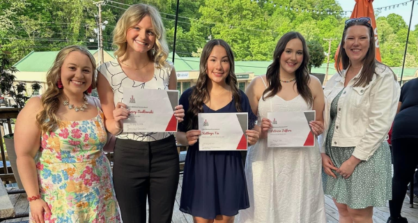 From L to R Samantha Harper- Junior League President 2023-2024 Winners Avery Sadlowski Patricia Jeffers Kathryn Tiu Deanna Scott- Junior League Secretary